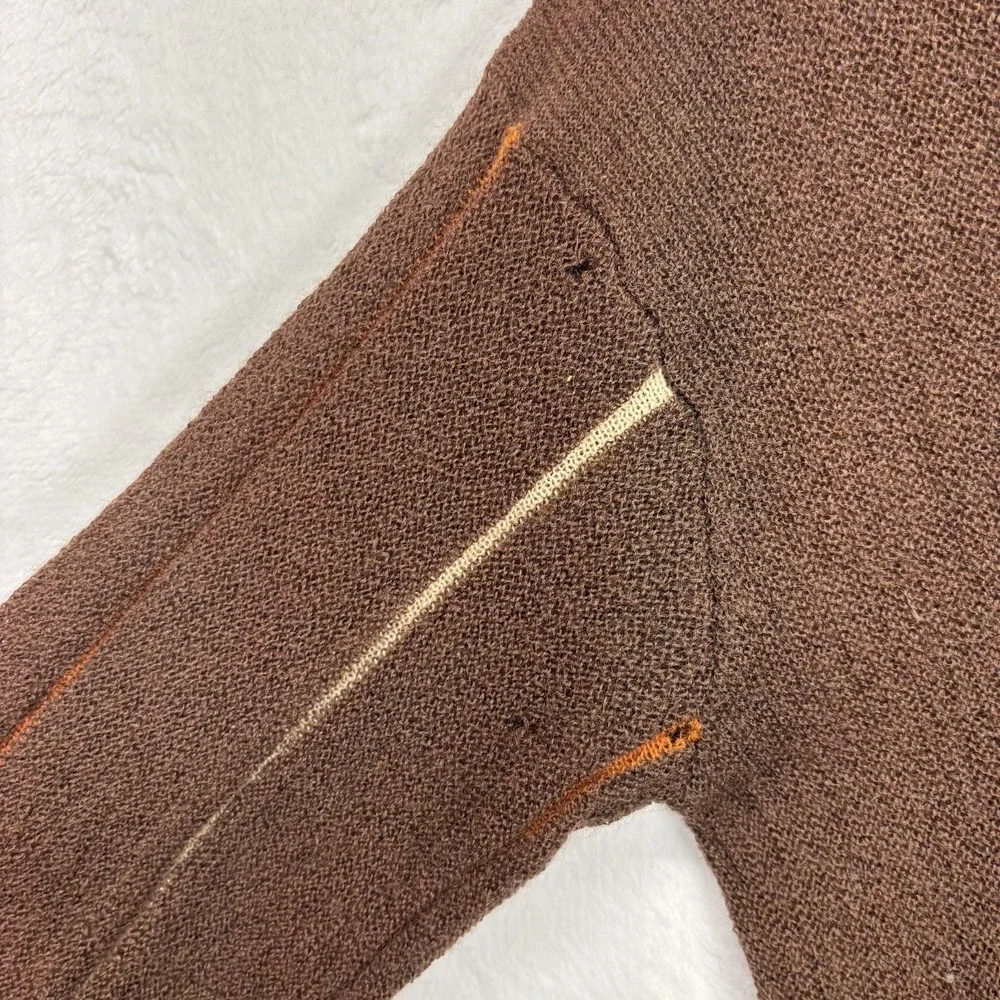 Vintage Campus V Neck Sweater Loop Johnny Collar Brown 70s Mohair Wool Knit USA